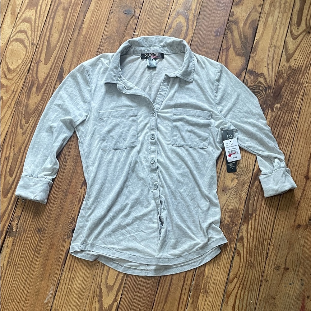 Women's Light Gray Button Down Shirt